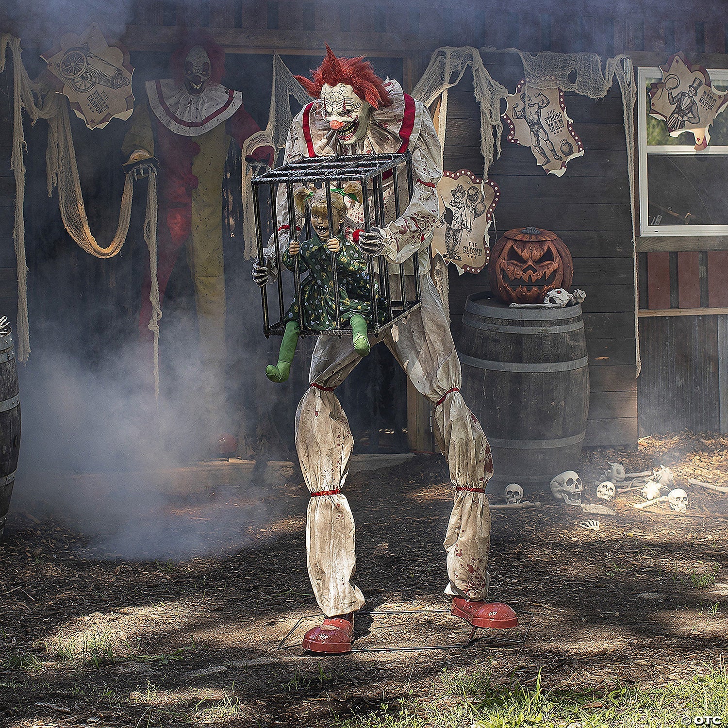 7 Ft. Cagey the Clown Animated Prop Standing Halloween Decoration