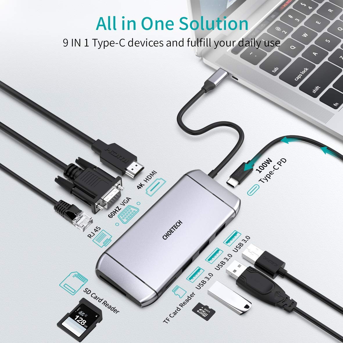 9-in-1 USB-C Multiport Adapter – Versatile Laptop Expansion Hub