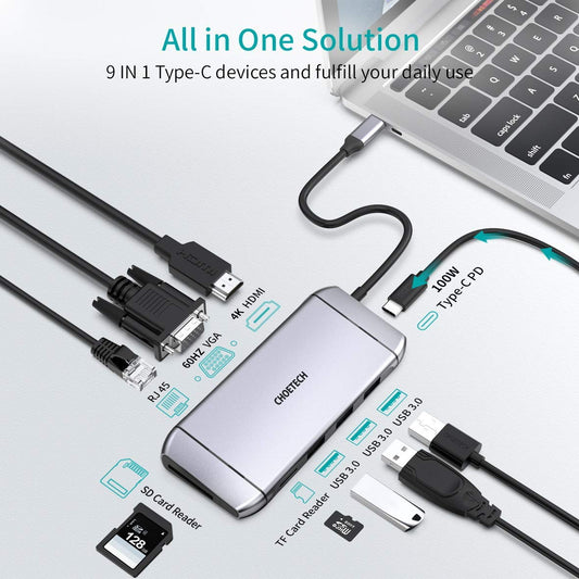 9-in-1 USB-C Multiport Adapter – Versatile Laptop Expansion Hub