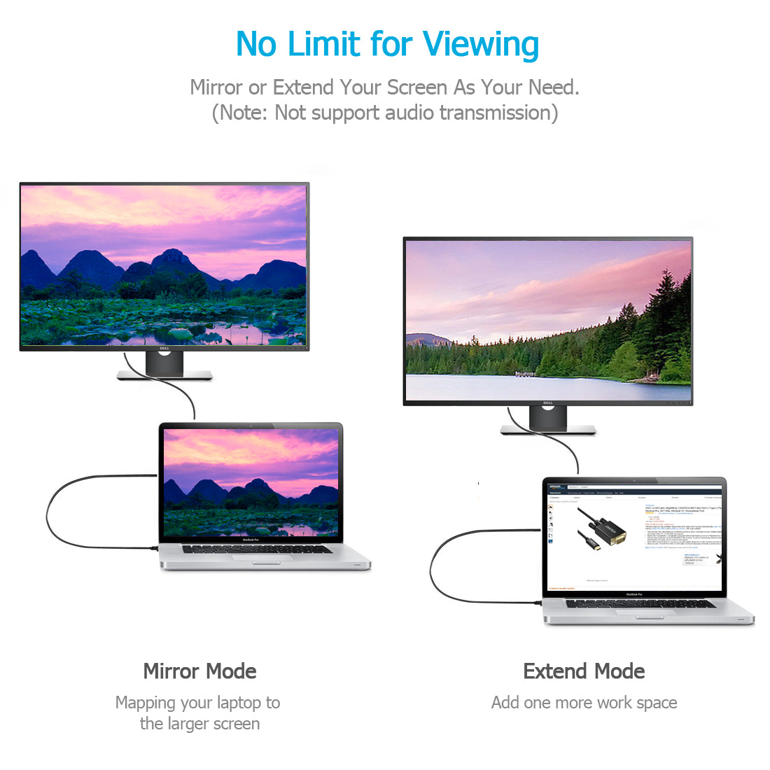 USB-C to VGA Cable – 1.8M Video Adapter for Display Devices