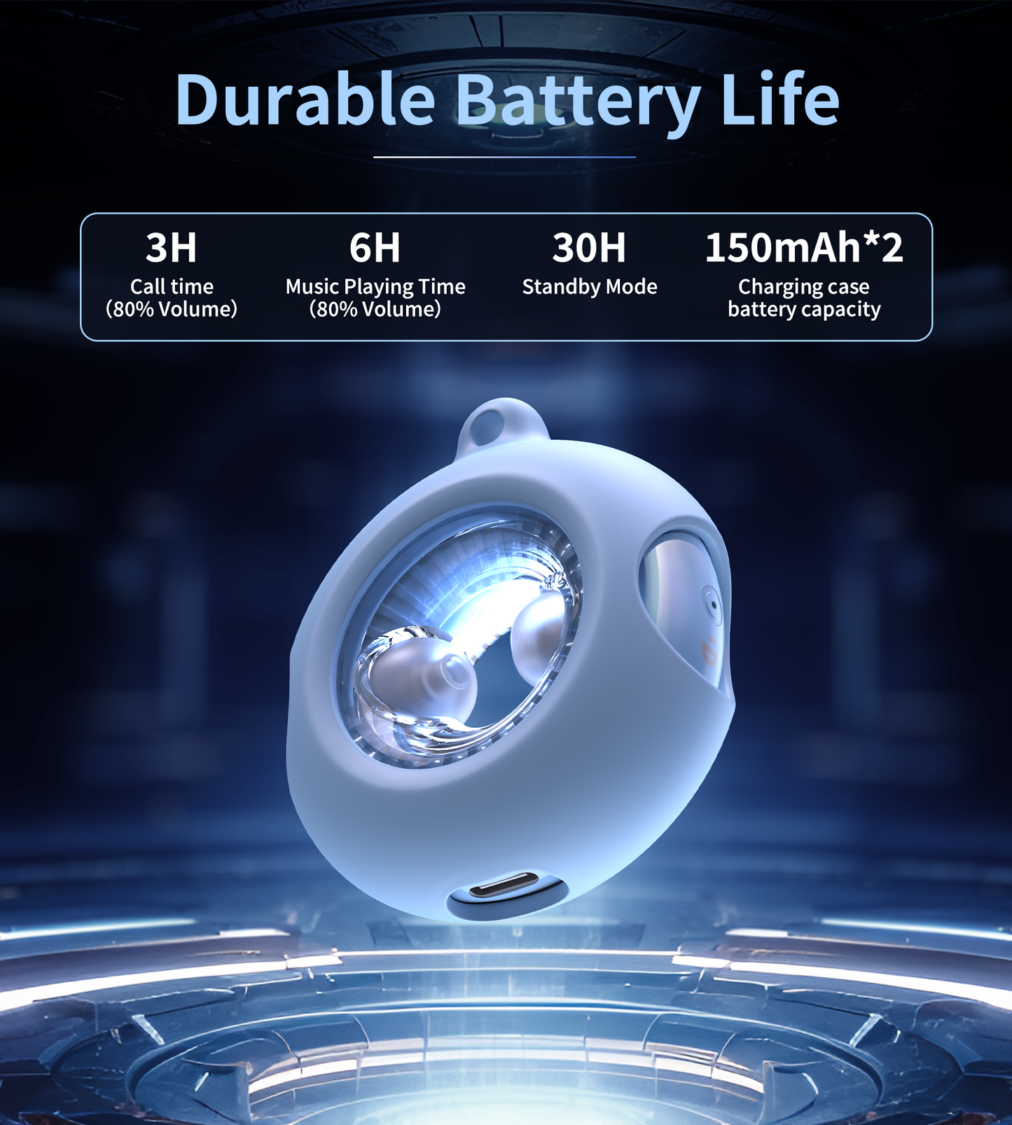 V5.3 TWS Earbuds – Breath Light, Neckband Cable, Purple