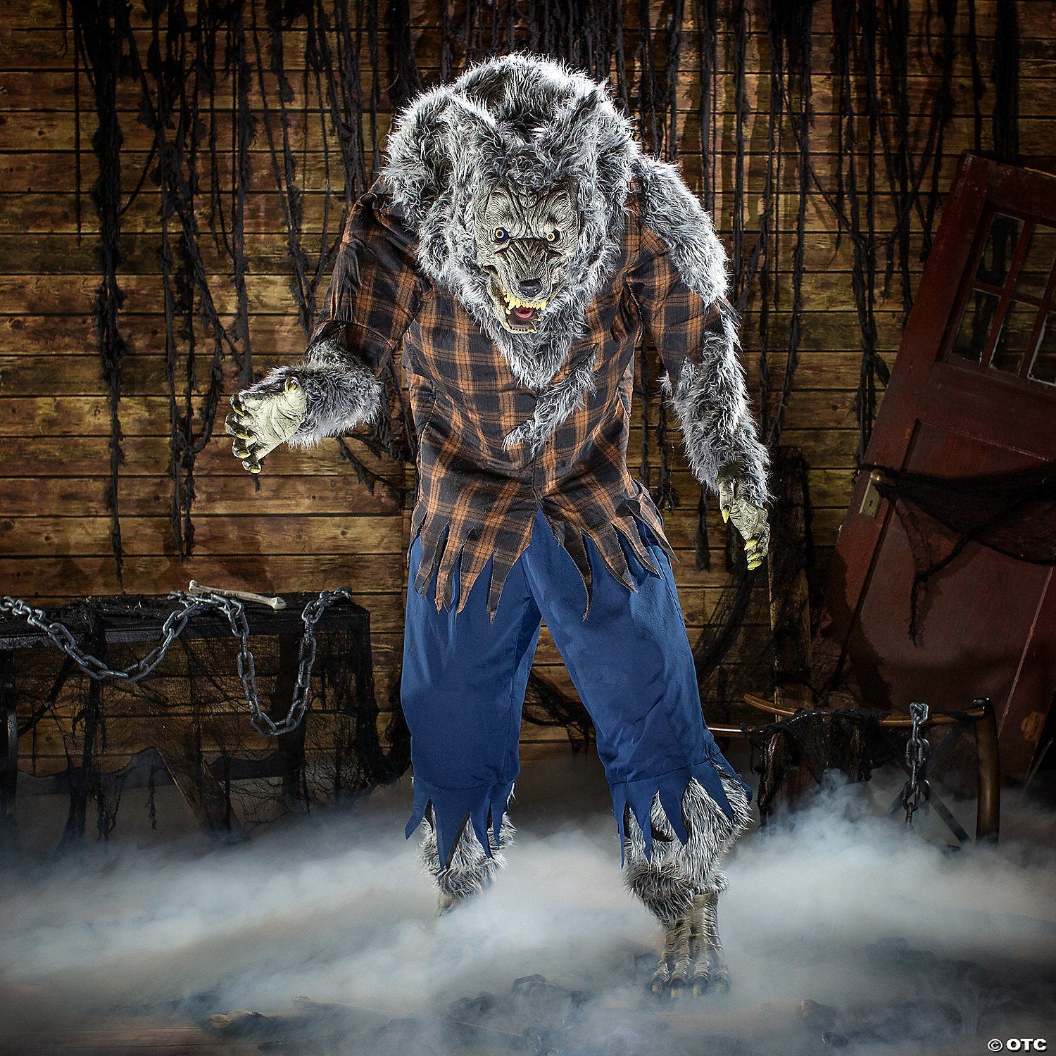 90" Animated Hulking Werewolf in Shirt & Pants Halloween Decoration