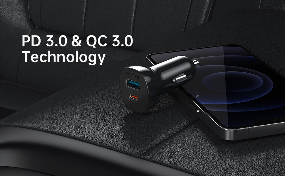 38W Car Charger – Dual QC3.0 + PD20W Fast Charging Ports