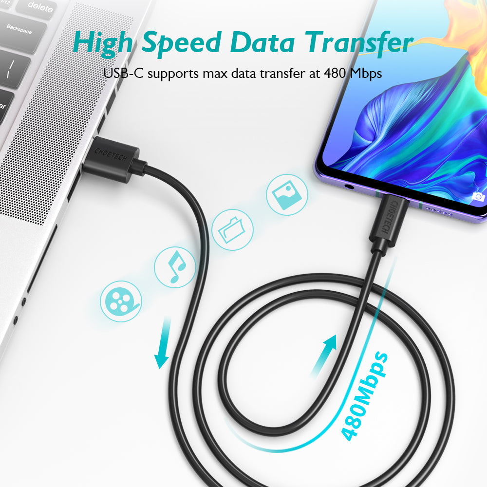 USB-A to Type-C Cable – 6.6ft Fast Charging Data Cord