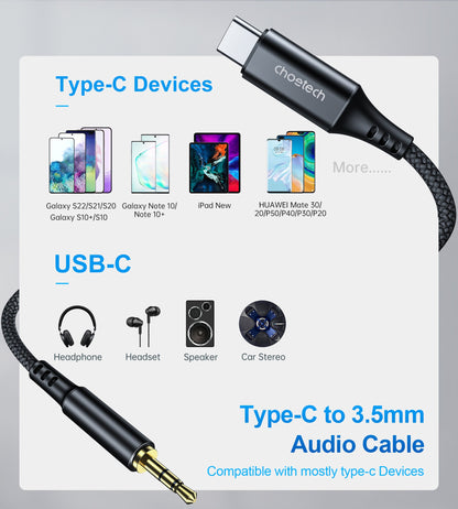 USB-C to 3.5mm Audio Cable – Headphone Adapter for Devices