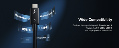 Thunderbolt 5 Cable – Intel Certified 80 Gbps & 240 W PD, 2.6 ft