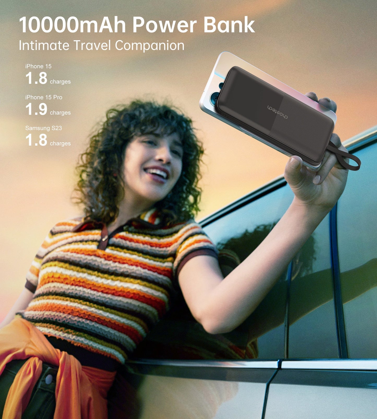 10000mAh Power Bank – 22.5W, C&L Cables, Slim, for iPhone/USB-C