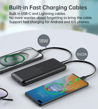 10000mAh Power Bank – 22.5W, C&L Cables, Slim, for iPhone/USB-C