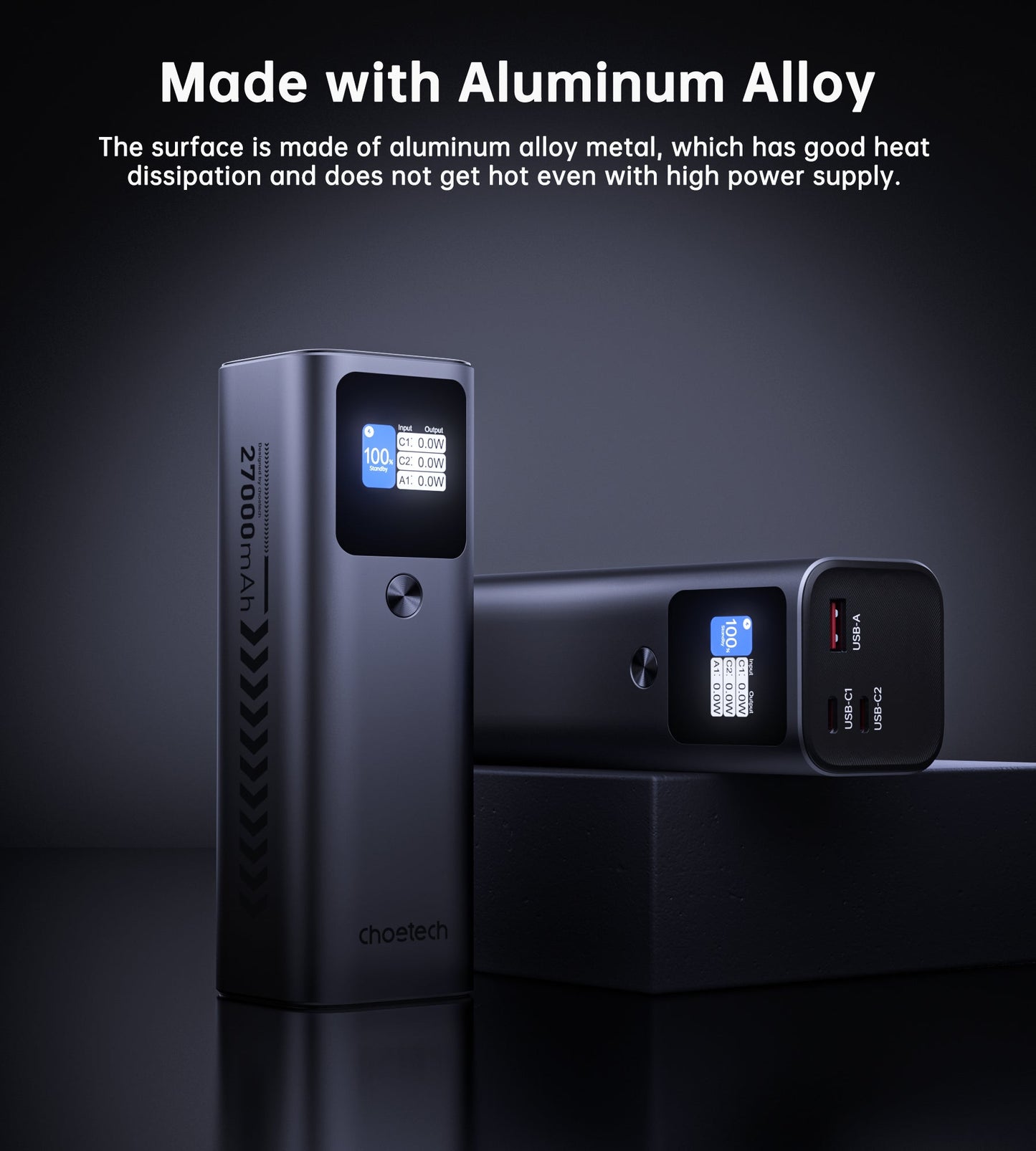 27000mAh Power Bank – 140W, USB-C/A, TFT Display, for Devices