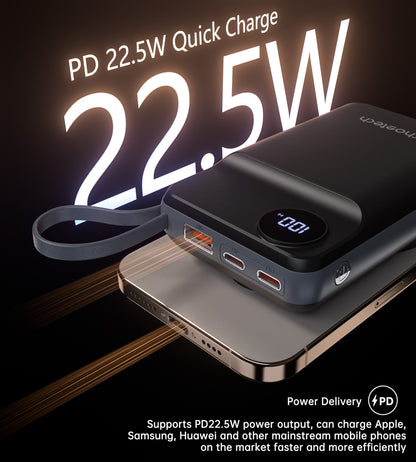 20000mAh Wireless Power Bank – 22.5W, USB-C, LED, for iPhone/Qi