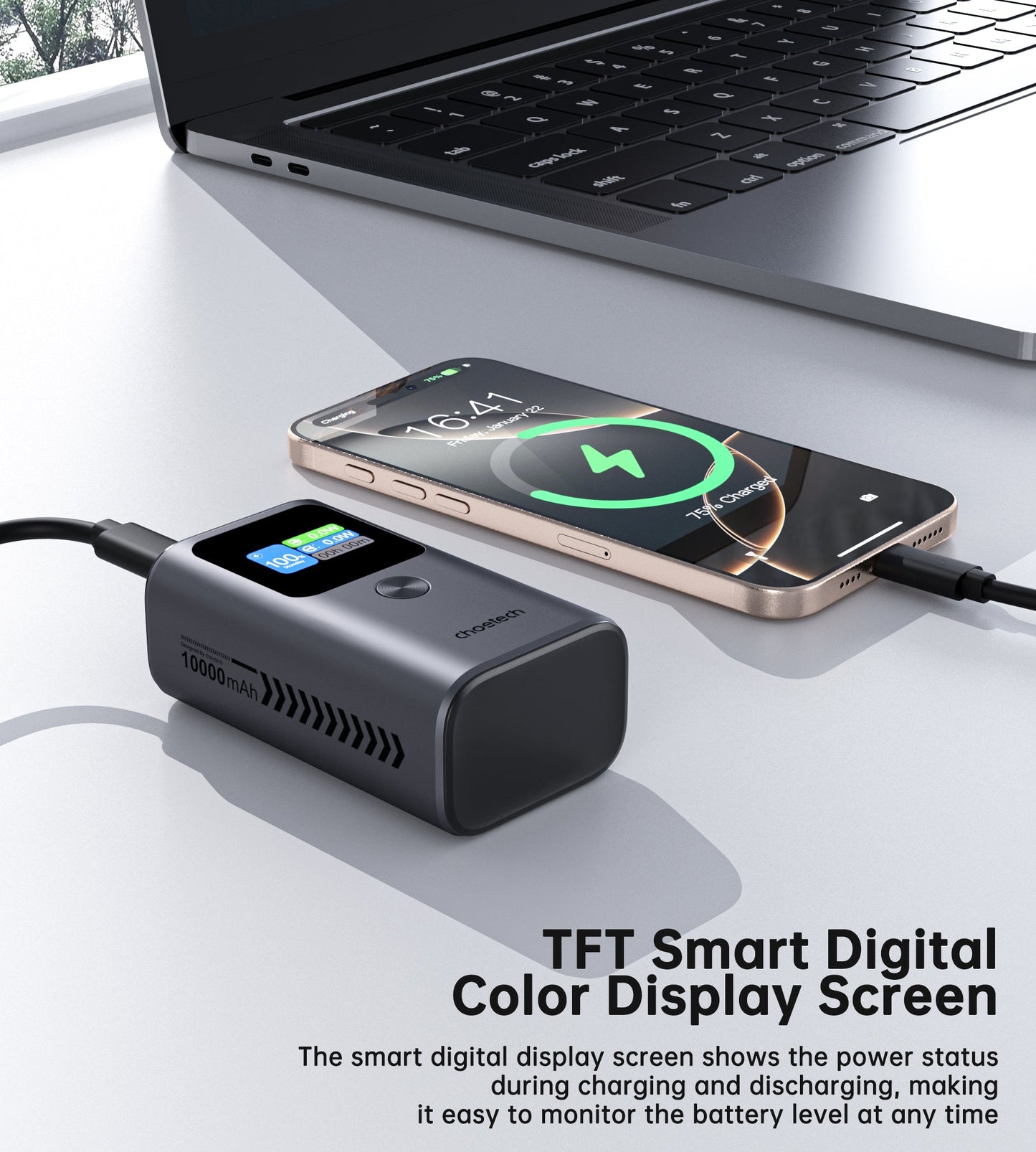 10000mAh Power Bank – 30W USB-C, TFT Display, 3 Outputs