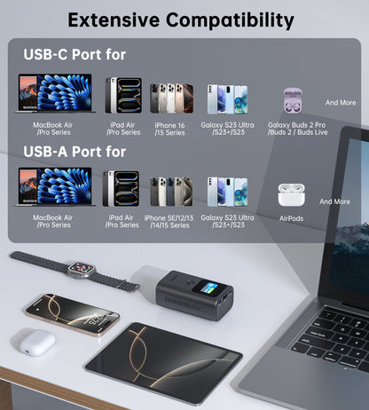 10000mAh Power Bank – 30W USB-C, TFT Display, 3 Outputs