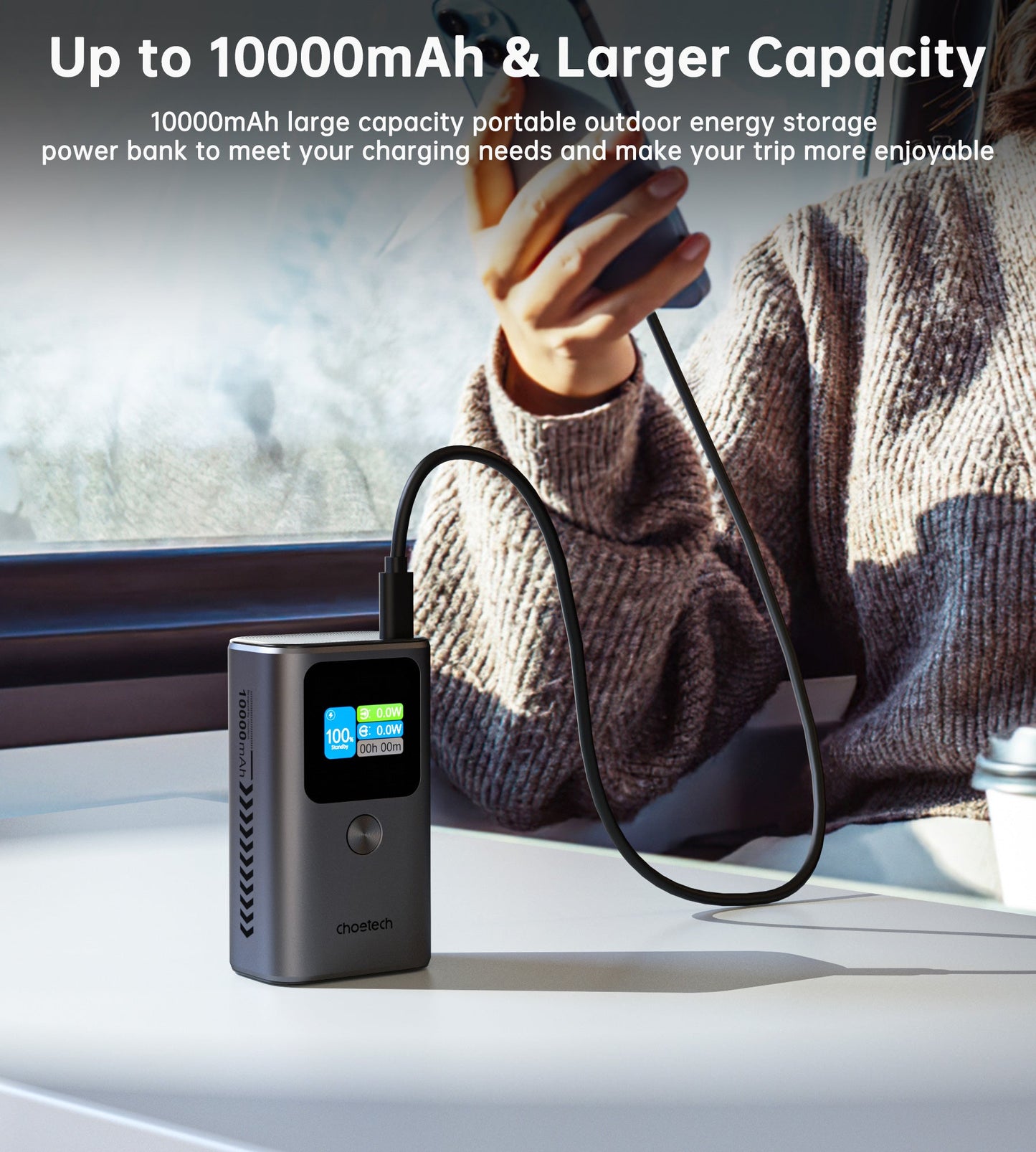 10000mAh Power Bank – 30W USB-C, TFT Display, 3 Outputs