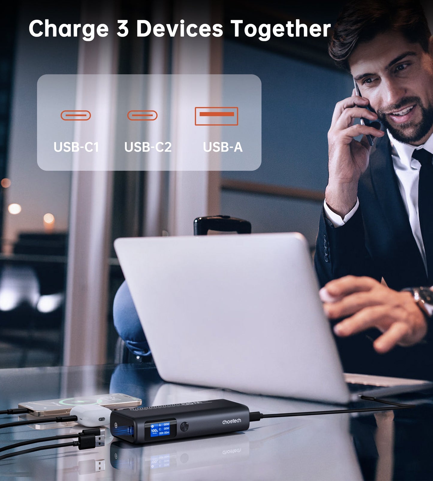 20000mAh Power Bank – 130W, USB-C/A, TFT Display, for Devices