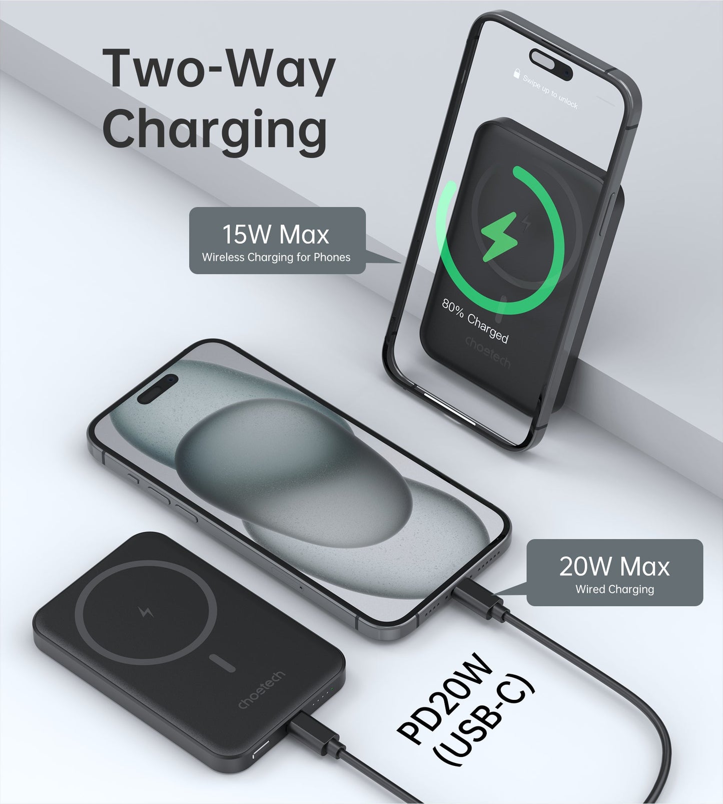 20W 5000mAh Magnetic Power Bank – Slim & Black Design