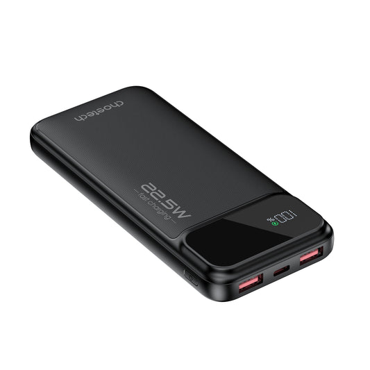 10000mAh Power Bank – 22.5W USB-C + Dual USB-A, Black