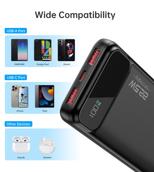 10000 mAh Power Bank – 22.5 W PD, Digital Display & Dual Ports