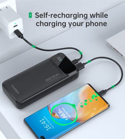 20000mAh Power Bank – 22.5W USB-C + Dual USB-A, Black