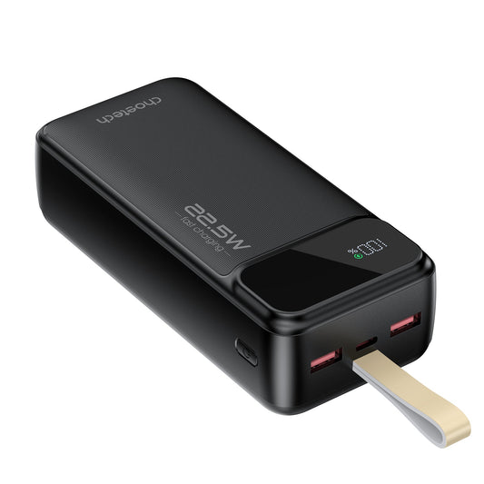 30000mAh Power Bank – 22.5W USB-C + Dual USB-A, Black