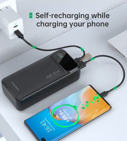 30000mAh Power Bank – 22.5W USB-C + Dual USB-A, Black