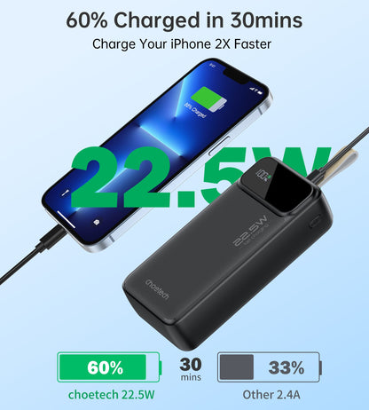 30000mAh Power Bank – 22.5W Fast Charge, LED Display