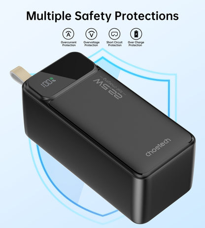 50000mAh Power Bank – 22.5W USB-C + Dual USB-A, Black
