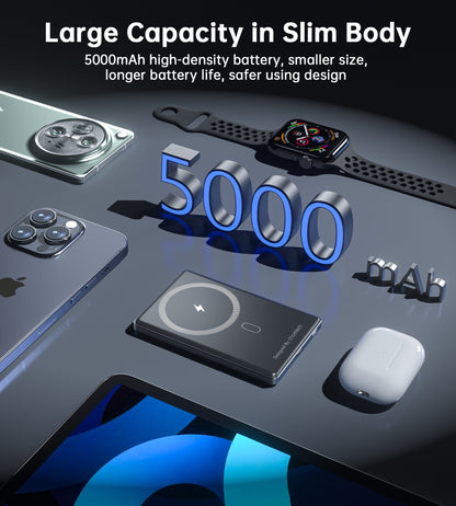 5000mAh Mag Wireless Bank – 20W USB-C, Slim, for iPhone/Qi