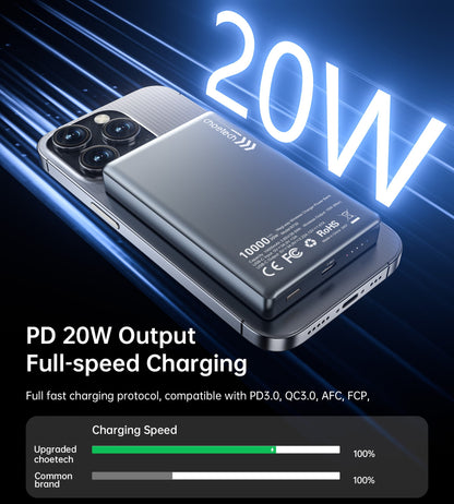 10000mAh Mag Wireless Bank – 20W USB-C, Slim, for iPhone/Qi