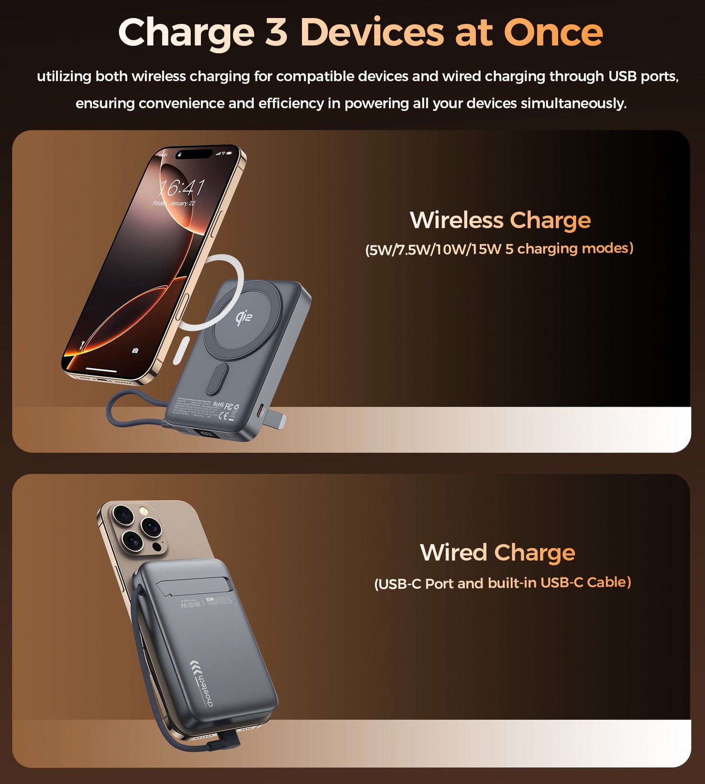 Qi2 Wireless Power Bank – 15W Magnetic Wireless Charging