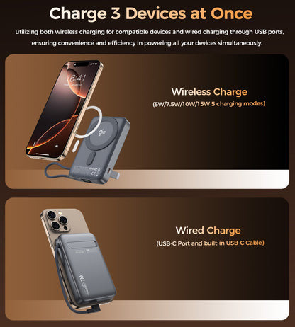 Qi2 Wireless Power Bank – 15W Magnetic Wireless Charging