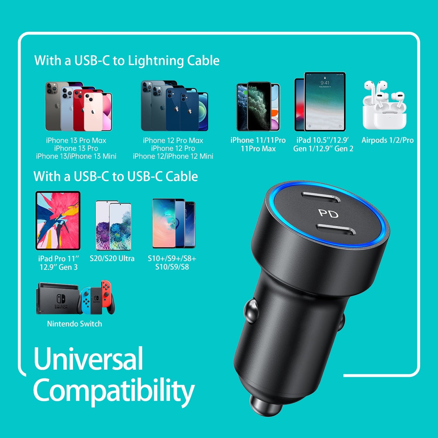 36W Dual USB-C Car Charger – Compact & Fast Charge