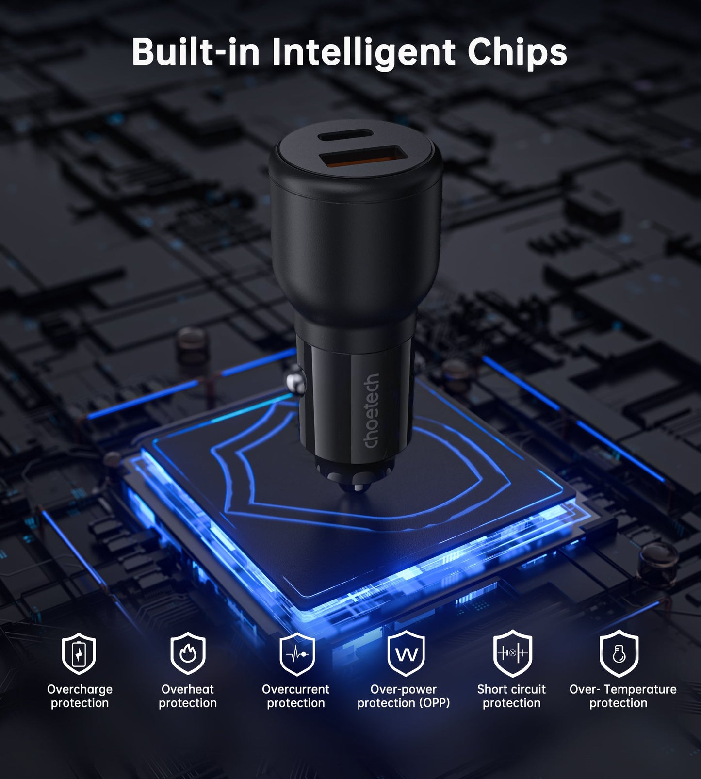 110W Car Charger – Coiled C&L Cable, Dual-Port PD+C/A