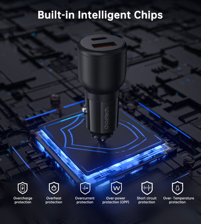 110W Car Charger – Coiled C&L Cable, Dual-Port PD+C/A