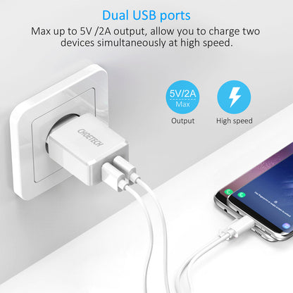 10W Dual USB Wall Charger – 5V/2A Travel Power Adapter