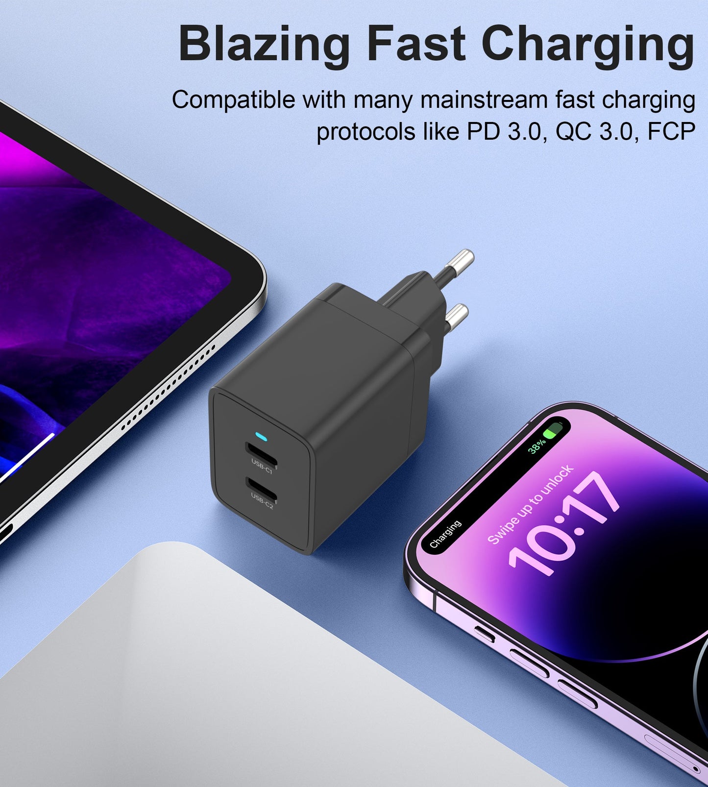 40W Dual USB‑C PD Wall Charger – Fast Charge Adapter