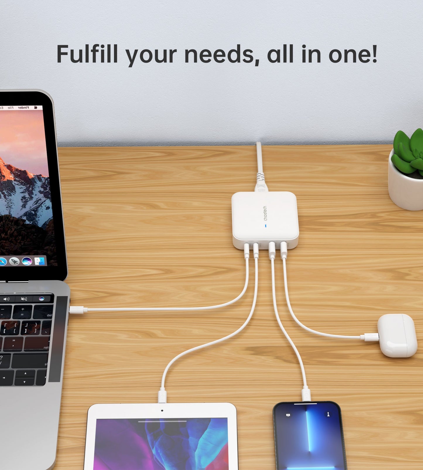 100W GaN Desktop Charger – 4-Port USB-C Power Adapter
