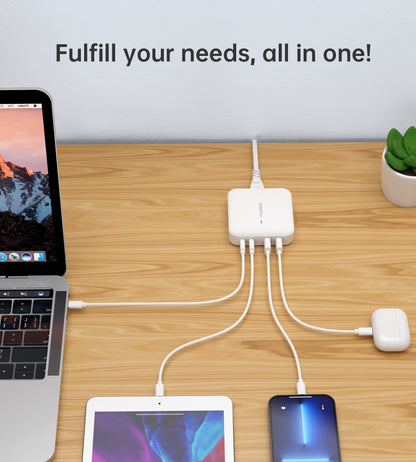 100W GaN Desktop Charger – 4-Port USB-C Power Adapter