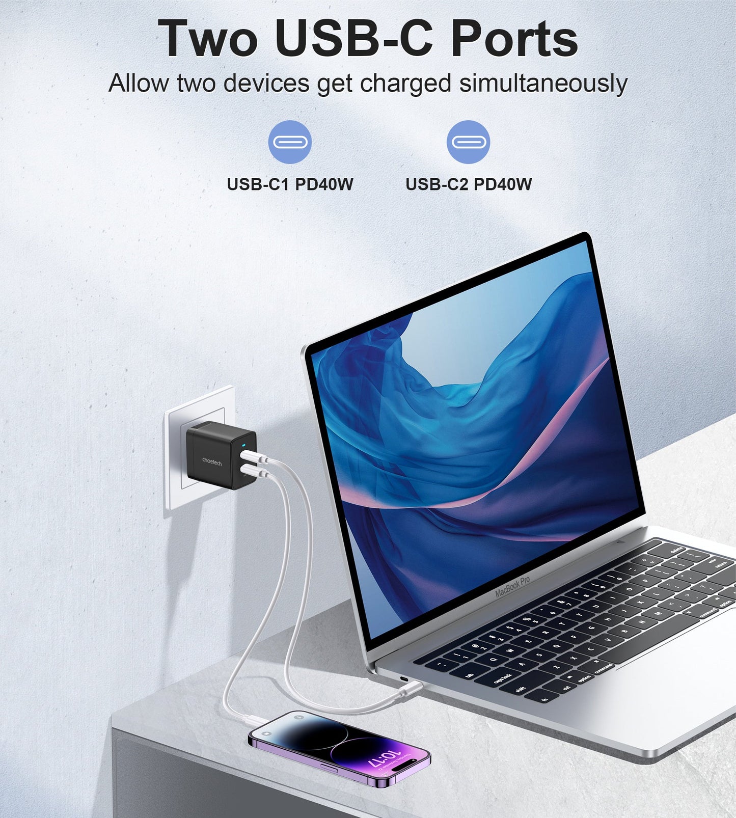 40W Dual USB‑C PD Wall Charger – Fast Charge Adapter