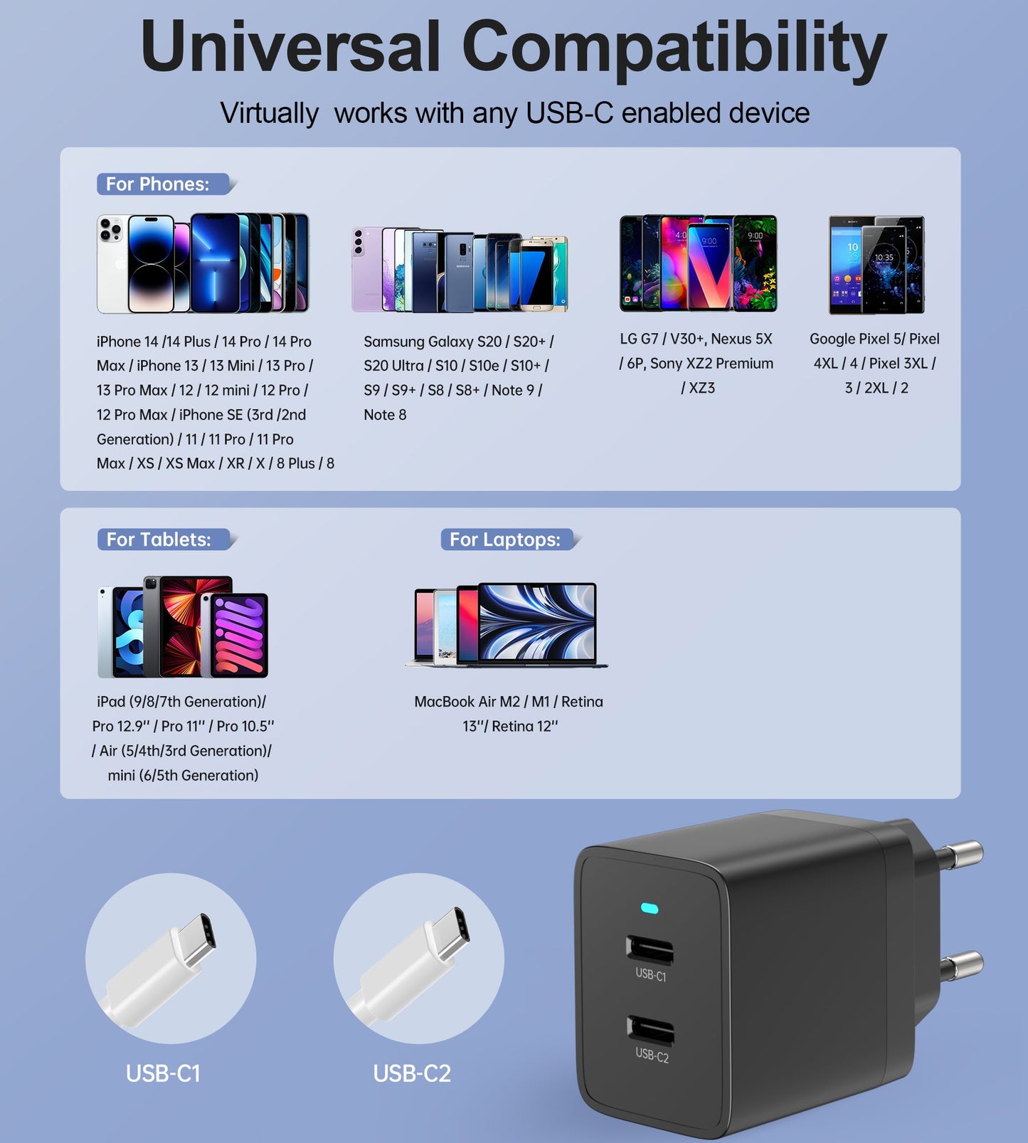 40W Dual USB‑C PD Wall Charger – Fast Charge Adapter