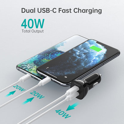 40W Car Charger – Dual USB-C PD3.0 Fast Charging
