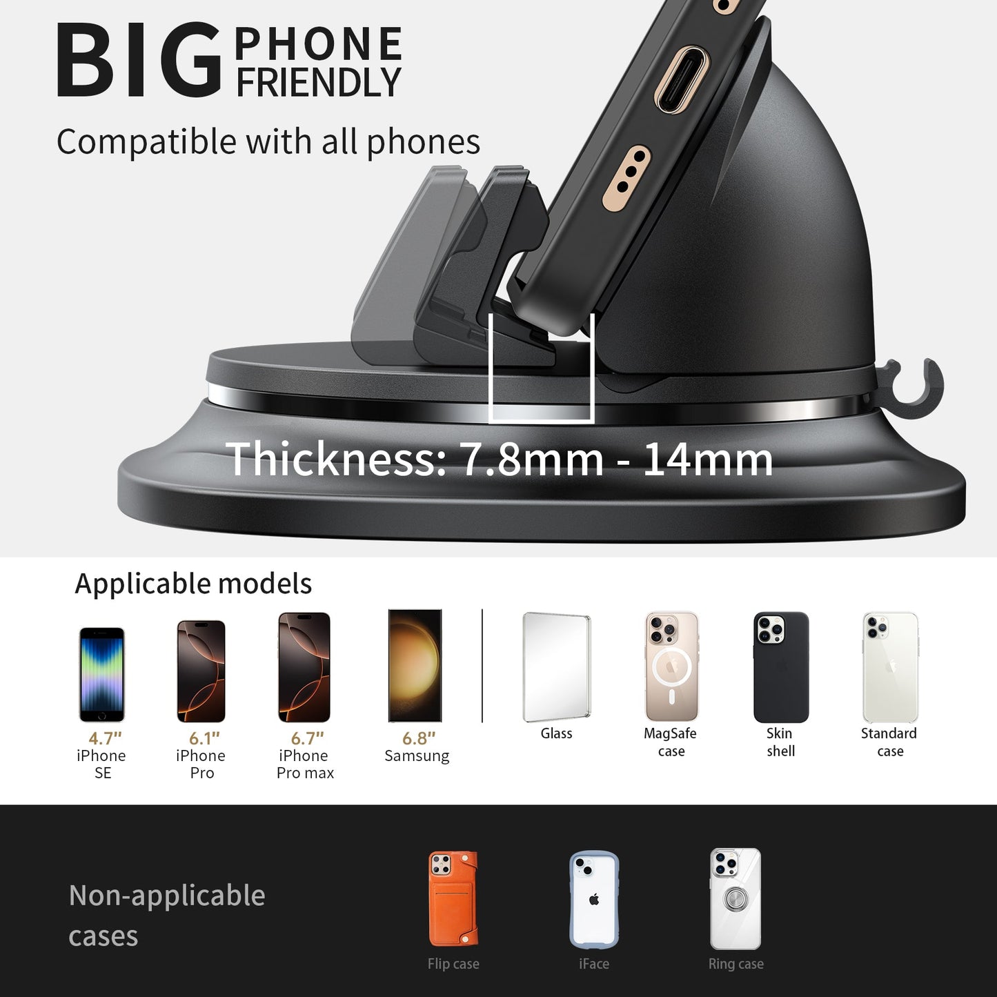 Dashboard Phone Mount – 360° Rotation, Anti-Skid, for Cars