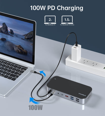 15-in-1 USB-C Hub – 4K HDMI/DP/VGA, PD, Ethernet, for Laptop