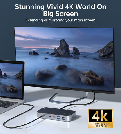 15-in-1 USB-C Hub – 4K HDMI/DP/VGA, PD, Ethernet, for Laptop