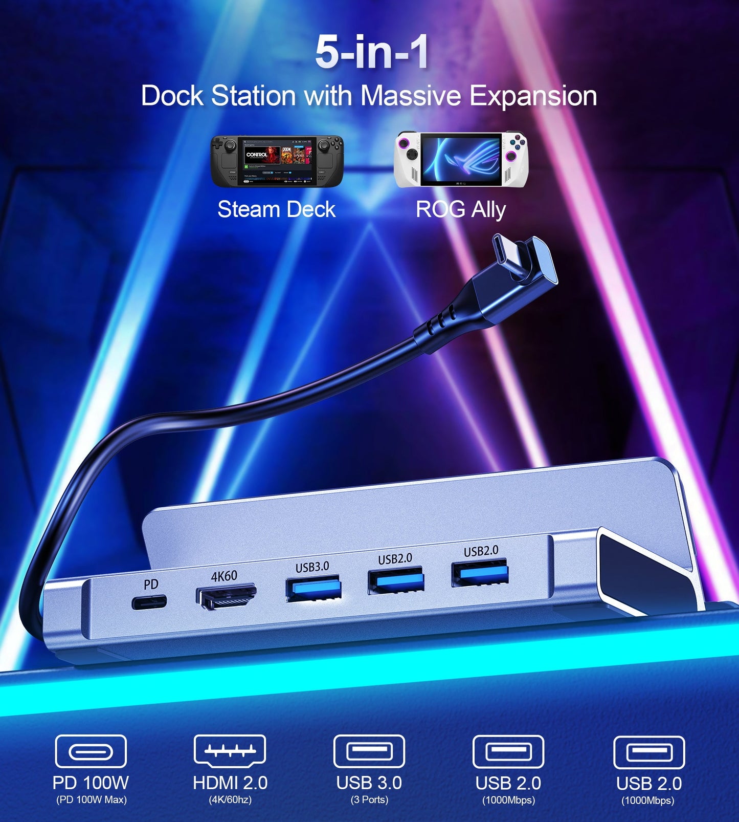 5-in-1 USB-C Hub – 4K HDMI, 100W PD, 3 USB Ports