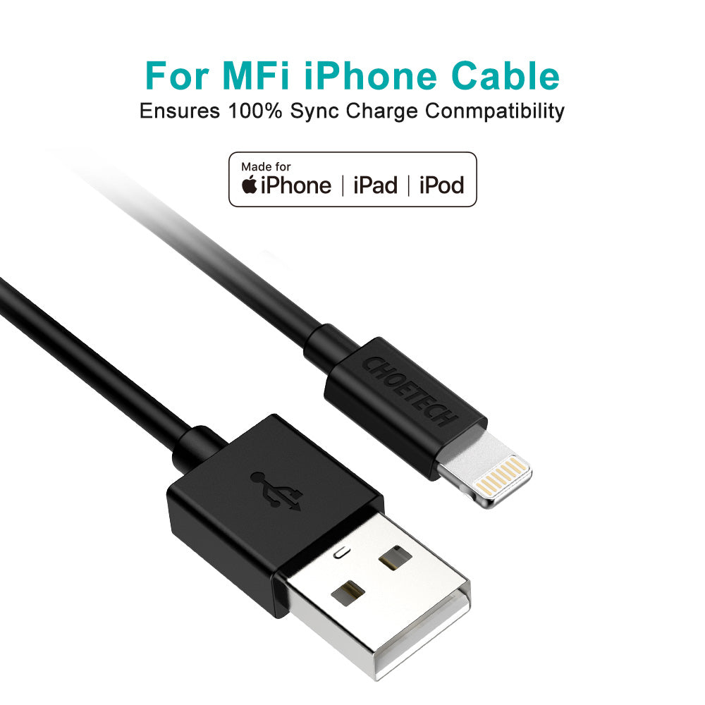MFi Certified L‑Connector to USB‑A Cable – 1.8 M Durable