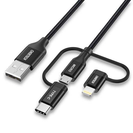 3-in-1 Charging Cable – L/USB-C/Micro USB Braided Cord