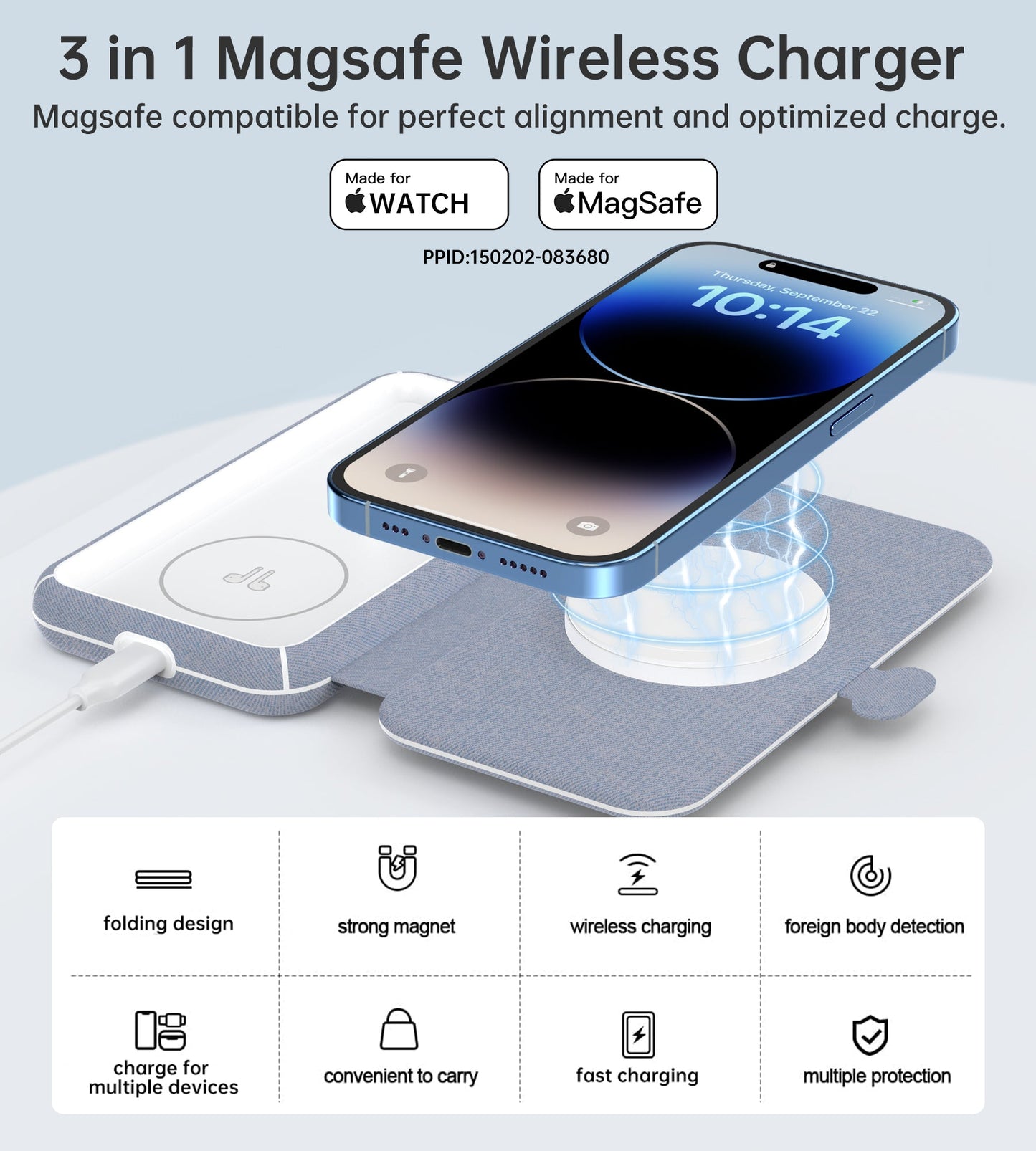 3-in-1 Magnetic Charger – 15W Mag-Safe, Watch Stand