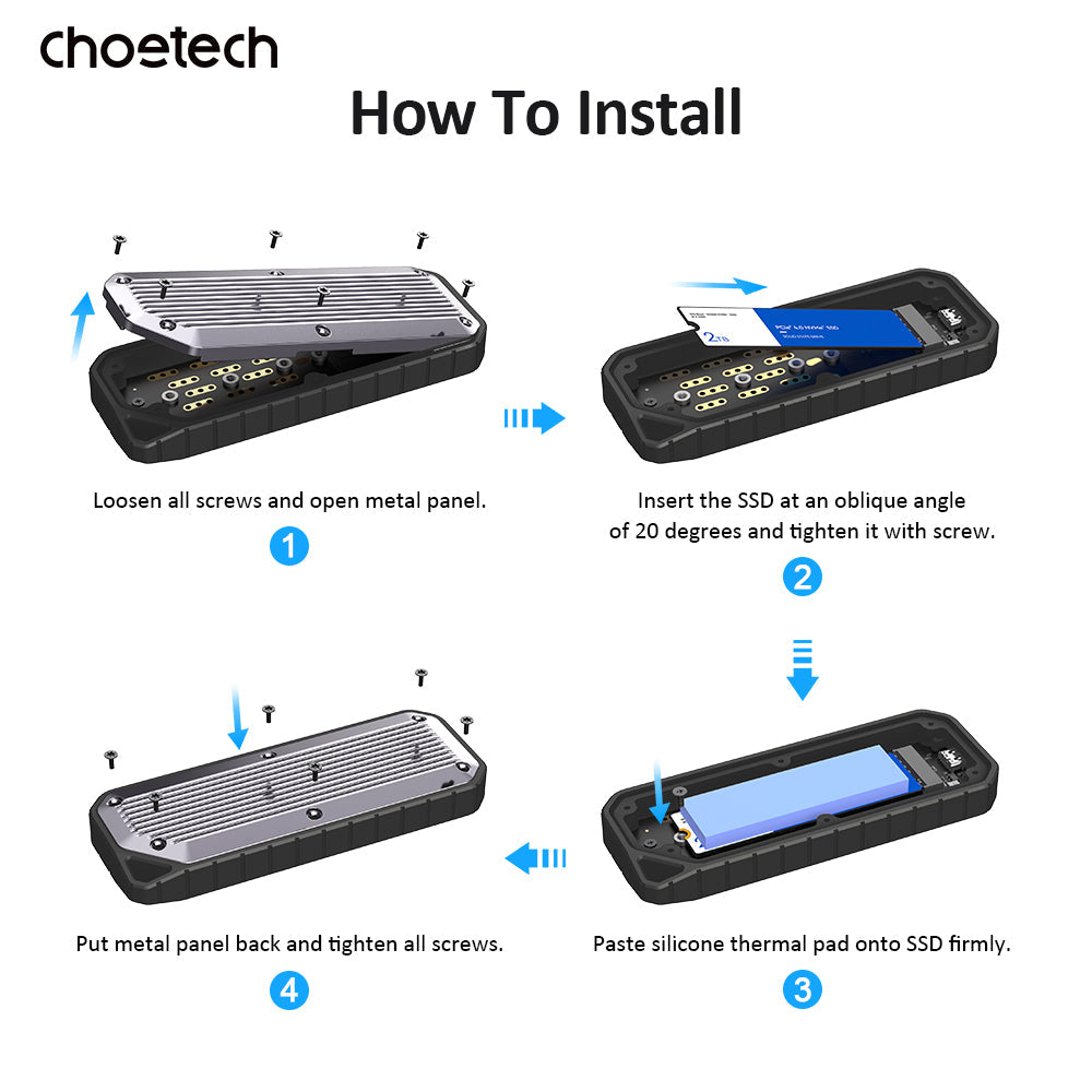 M.2 SSD Case – USB 3.2 Gen2, 10Gbps, for 2230–2280