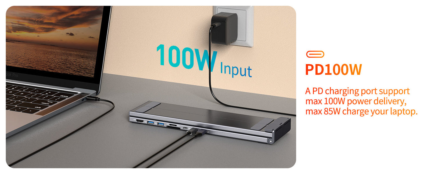 8-in-1 Laptop Stand Hub – 4K HDMI, PD, SD/TF, for MacBook