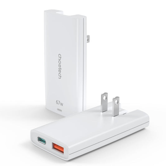 67W GaN Charger – Dual-Port USB-C Adapter for Travel Use